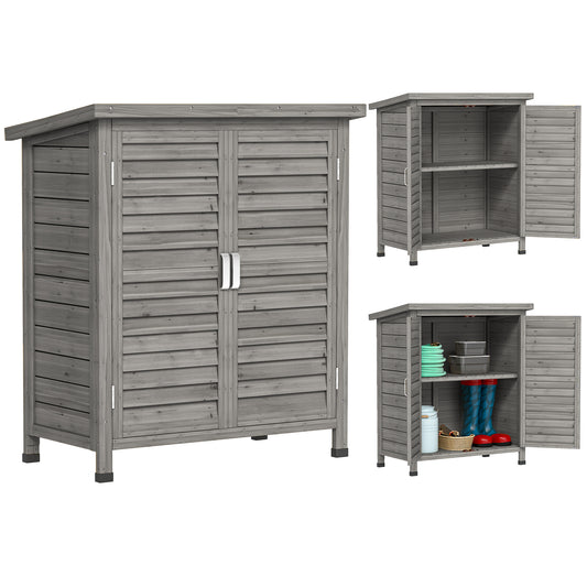 Outsunny grey wooden garden storage shed with double doors and two shelves