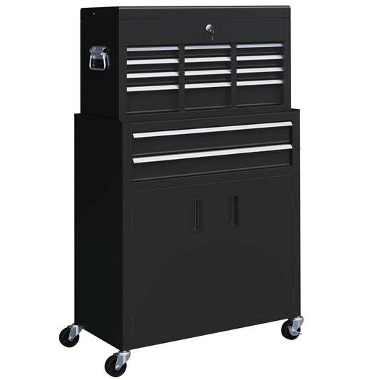 Photo of HOMCOM Portable Tool Box, Metal Tool Chest on Wheels with 6 Drawers for Garage and Workshop, Black in Black colour on a white background