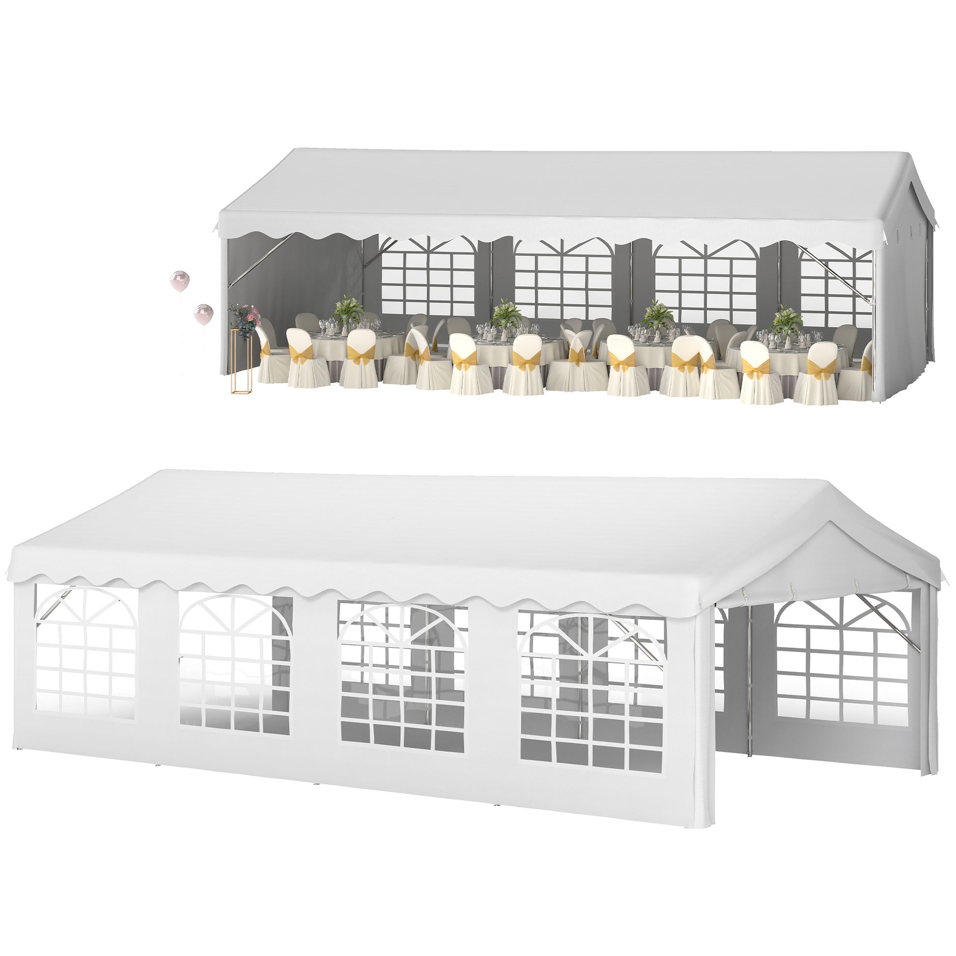 Photo of Outsunny 8m x 4m Garden Gazebo Marquee Wedding Shelter Level 4 Wind Protection, White in White colour on a white background