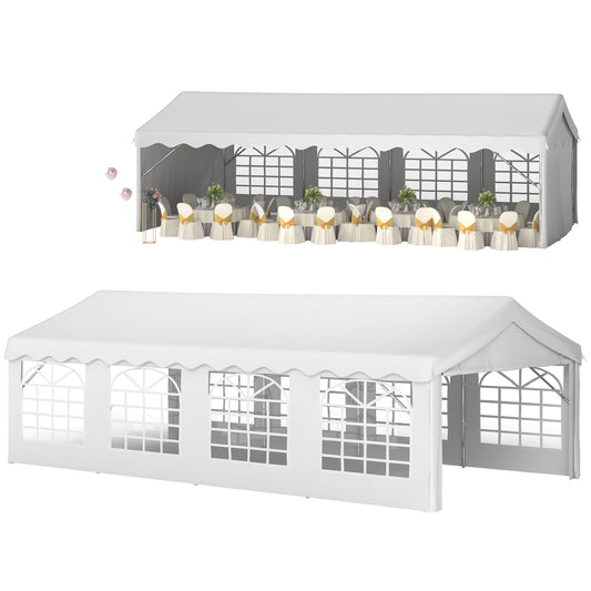 Photo of Outsunny 8m x 4m Garden Gazebo Marquee Wedding Shelter Level 4 Wind Protection, White in White colour on a white background