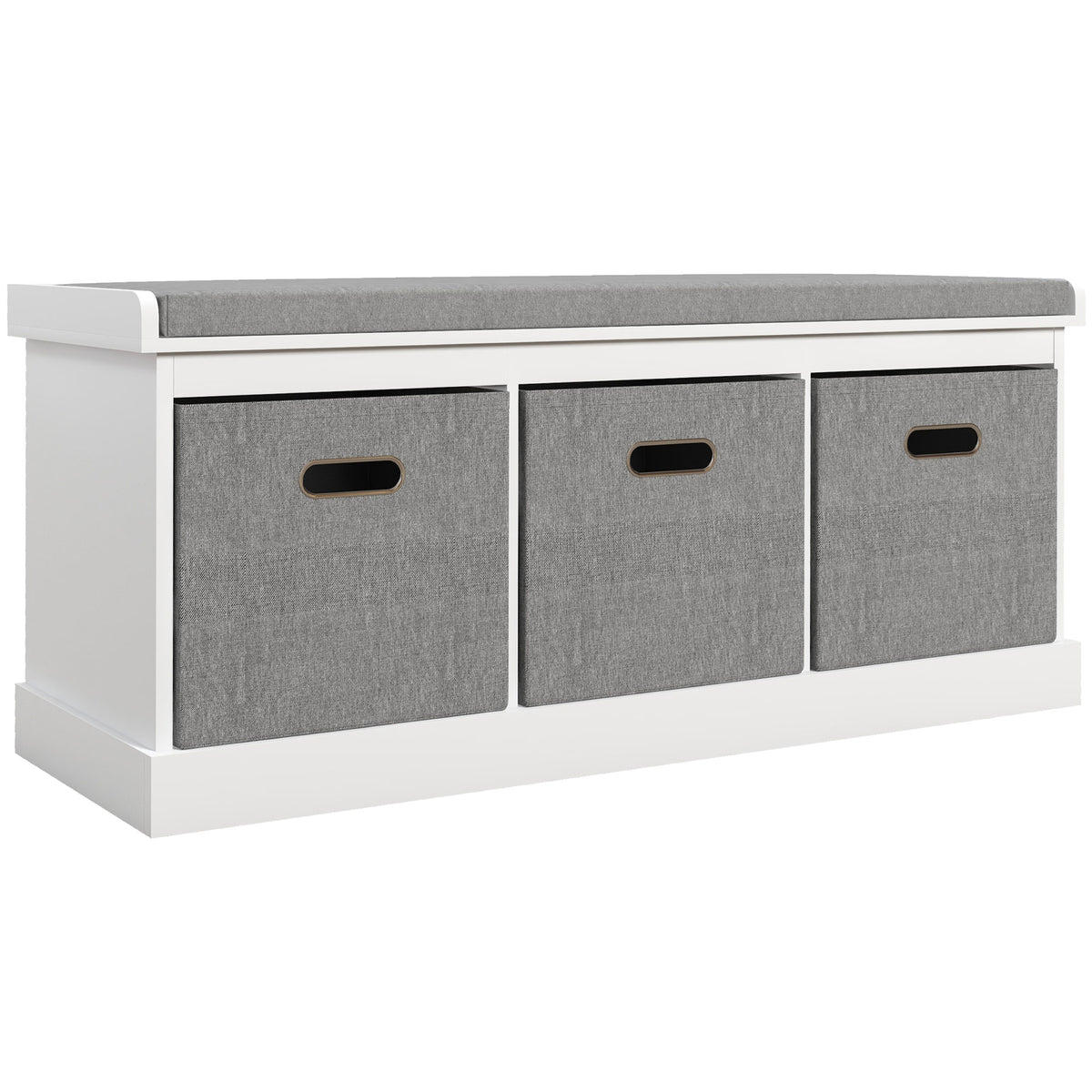 Photo of HOMCOM Three-Drawer Shoe Storage Bench, with Padded Top Seat - White in White colour on a white background