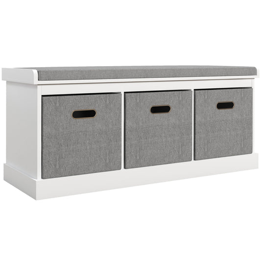 Photo of HOMCOM Three-Drawer Shoe Storage Bench, with Padded Top Seat - White in White colour on a white background