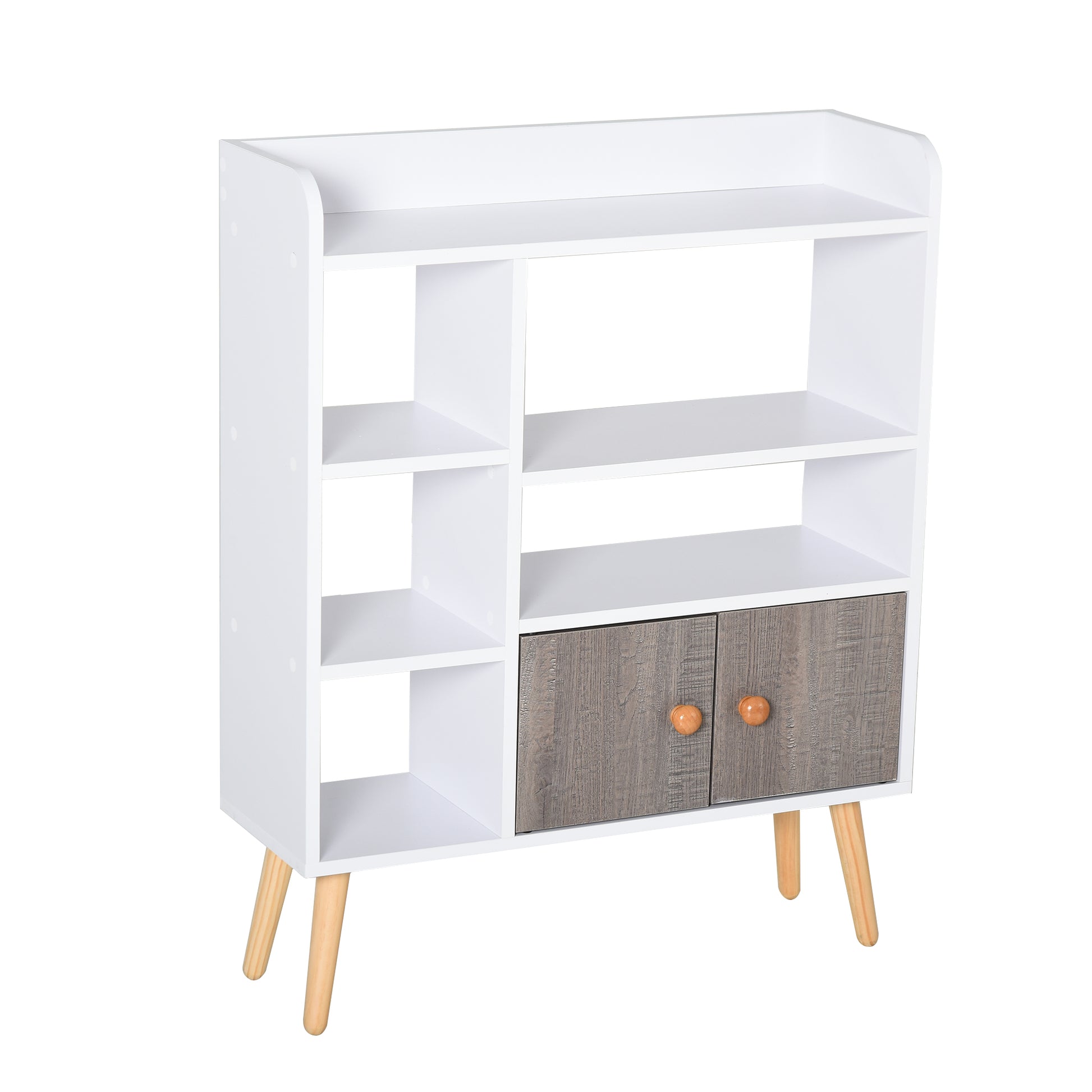 Photo of HOMCOM Bookcase, Freestanding Book Shelf with Storage Cabinet, 6 Shelves and Wood Legs for Home Office Display, White and Grey, 24D x 71.8W x 90.8H cm in cm colour on a white background
