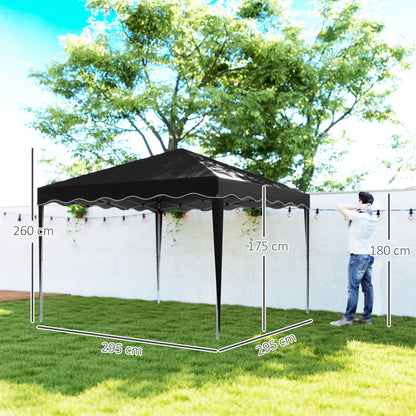 Black 3 x 3 m pop-up gazebo with height and size measurements