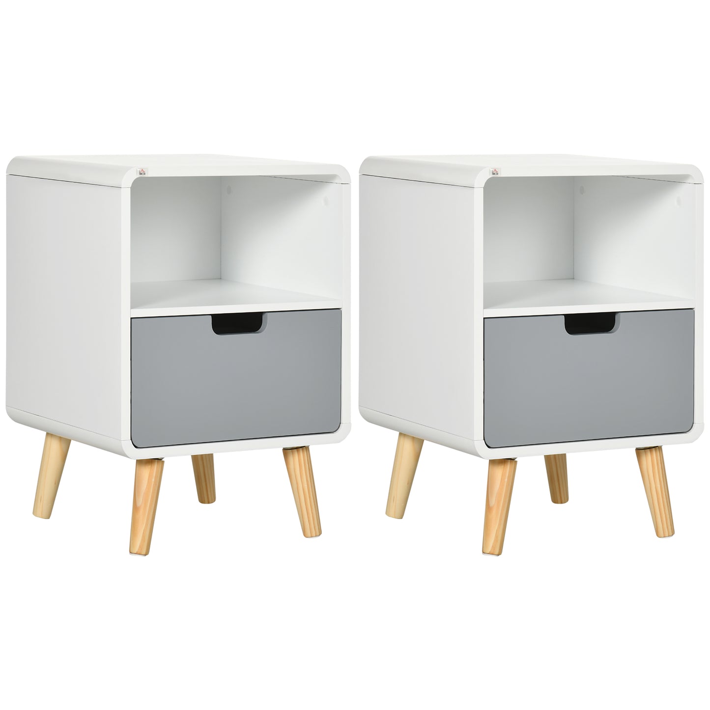 Photo of HOMCOM Wooden Bedside Table End Nightstand With Drawer Wood Lamp Desk Storage Unit Bedroom Scandinavian Nordic Style, Set of 2 in 2 colour on a white background
