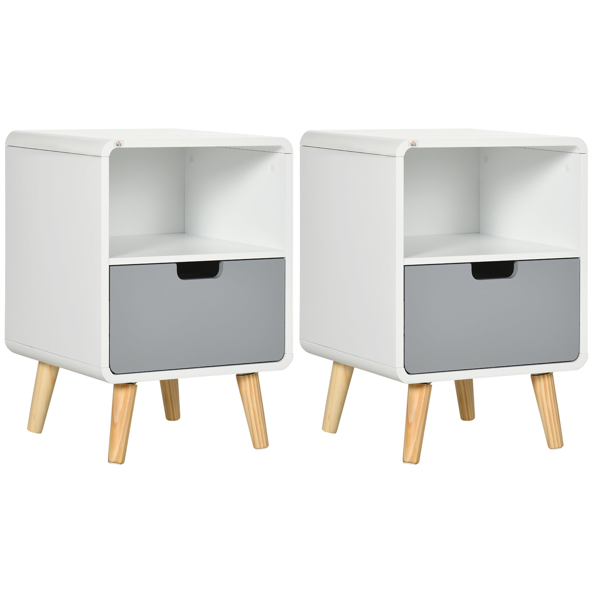 Photo of HOMCOM Wooden Bedside Table End Nightstand With Drawer Wood Lamp Desk Storage Unit Bedroom Scandinavian Nordic Style, Set of 2 in 2 colour on a white background