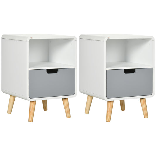 Photo of HOMCOM Wooden Bedside Table End Nightstand With Drawer Wood Lamp Desk Storage Unit Bedroom Scandinavian Nordic Style, Set of 2 in 2 colour on a white background