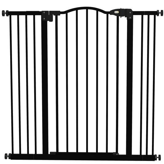 Photo of PawHut Pressure Fit Dog Stair Gate No Drilling Safety Gate Auto Close for Doorways, Hallways, 74-100cm Adjustable, 94cm Tall, Black in Black colour on a white background