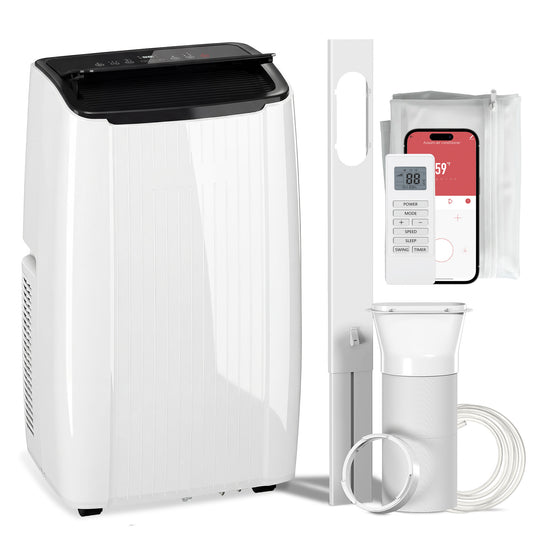 Photo of HOMCOM 14000 BTU 5-in-1 Portable Air Conditioner with Cool, Heat, Dehumidifier, Fan, Sleep, WiFi Voice Control, White in White colour on a white background