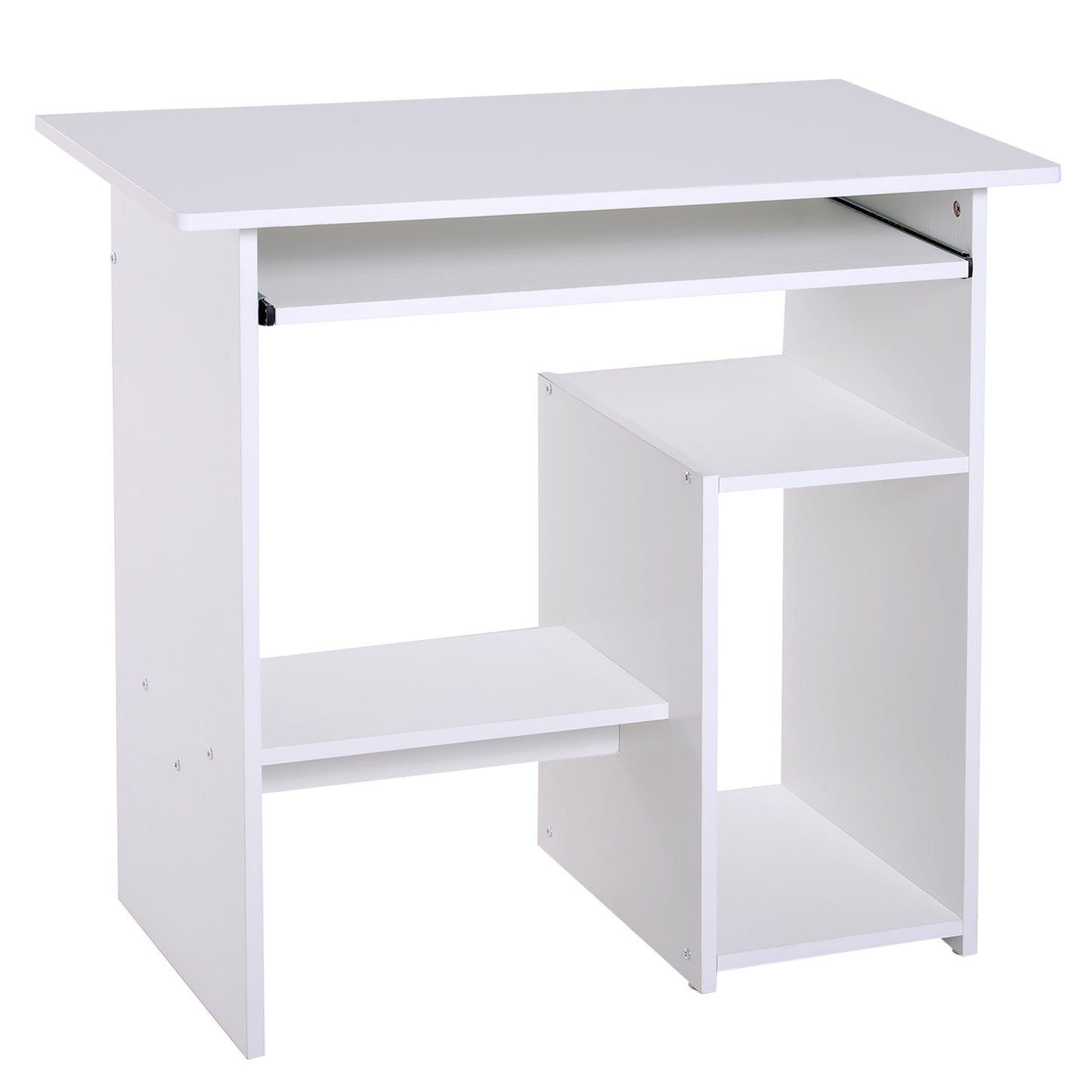 Photo of HOMCOM Compact Small Computer Table Wooden Desk Keyboard Tray Storage Shelf Modern Corner Table Home Office White in White colour on a white background