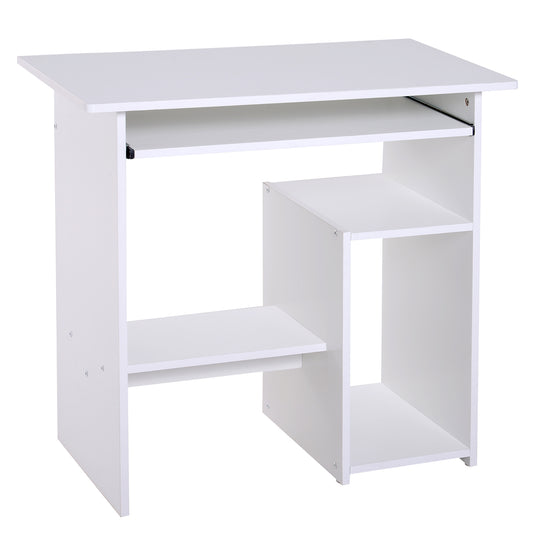 Photo of HOMCOM Compact Small Computer Table Wooden Desk Keyboard Tray Storage Shelf Modern Corner Table Home Office White in White colour on a white background