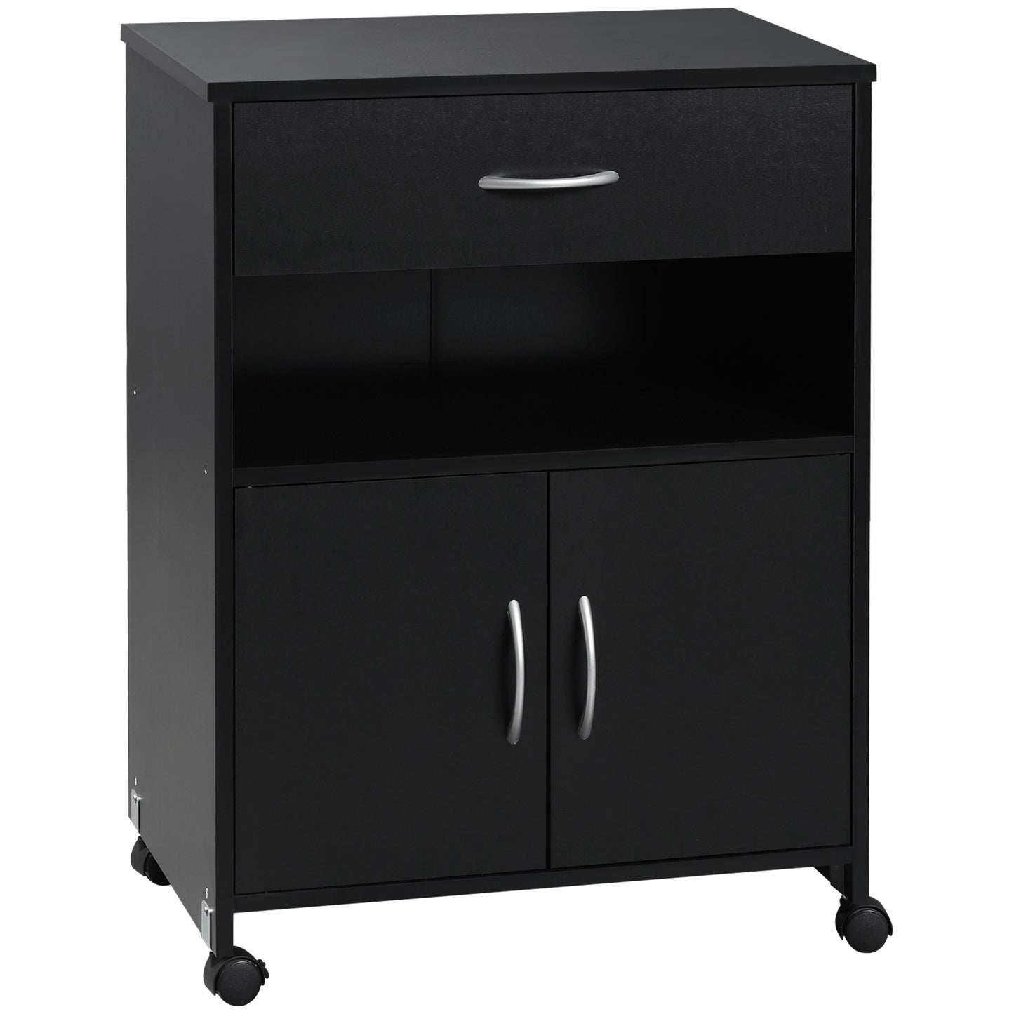 Photo of Vinsetto Printer Stand Mobile Printer Cabinet with Storage, Open Shelf, Drawer for Home Office, 60cm x 39cm x 80cm, Black in Black colour on a white background