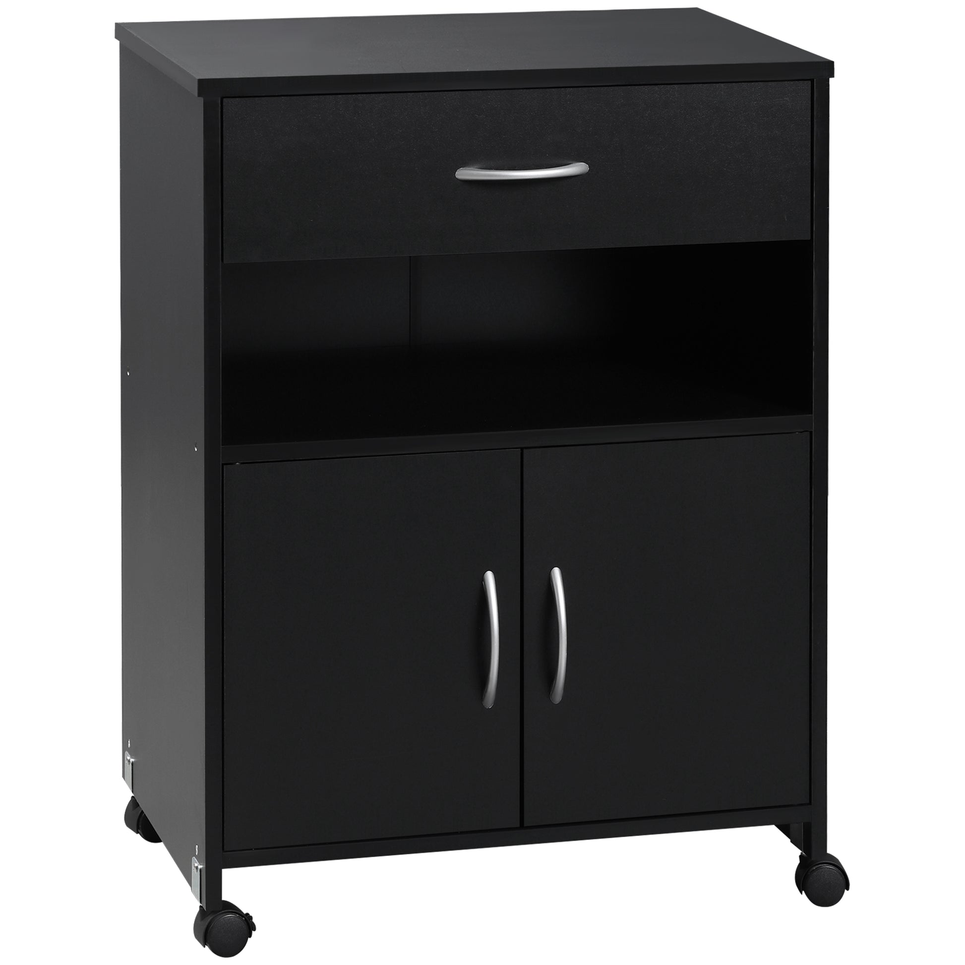 Photo of Vinsetto Printer Stand Mobile Printer Cabinet with Storage, Open Shelf, Drawer for Home Office, 60cm x 39cm x 80cm, Black in Black colour on a white background