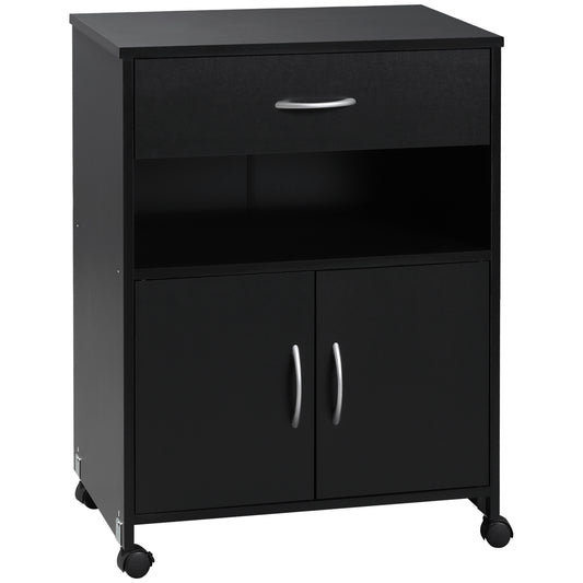 Photo of Vinsetto Printer Stand Mobile Printer Cabinet with Storage, Open Shelf, Drawer for Home Office, 60cm x 39cm x 80cm, Black in Black colour on a white background