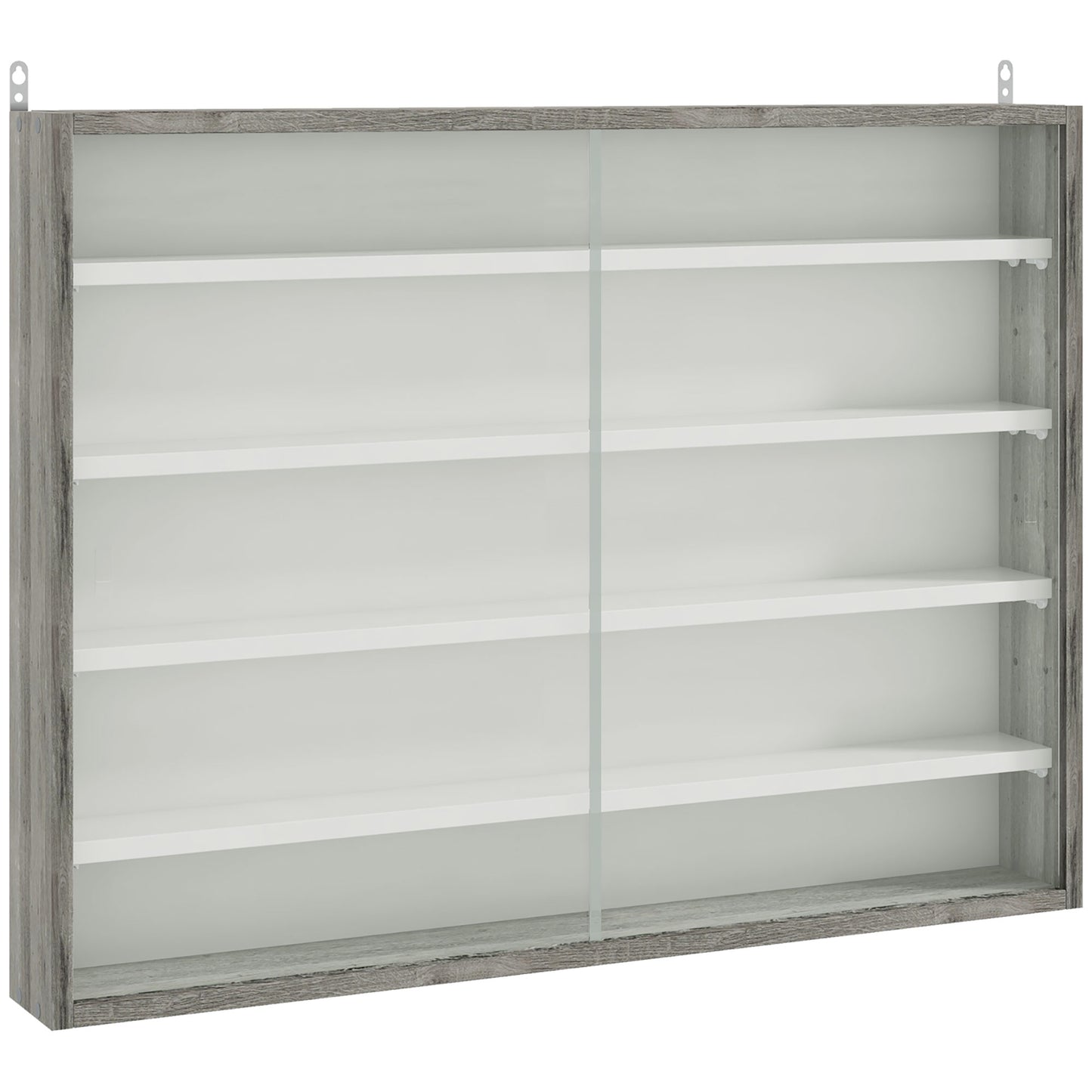 Photo of HOMCOM 5-Tier Wall Display Shelf Unit Cabinet w/ 4 Adjustable Shelves Glass Doors Home Office Ornaments 60x80cm Grey Wood Grain in Grain colour on a white background