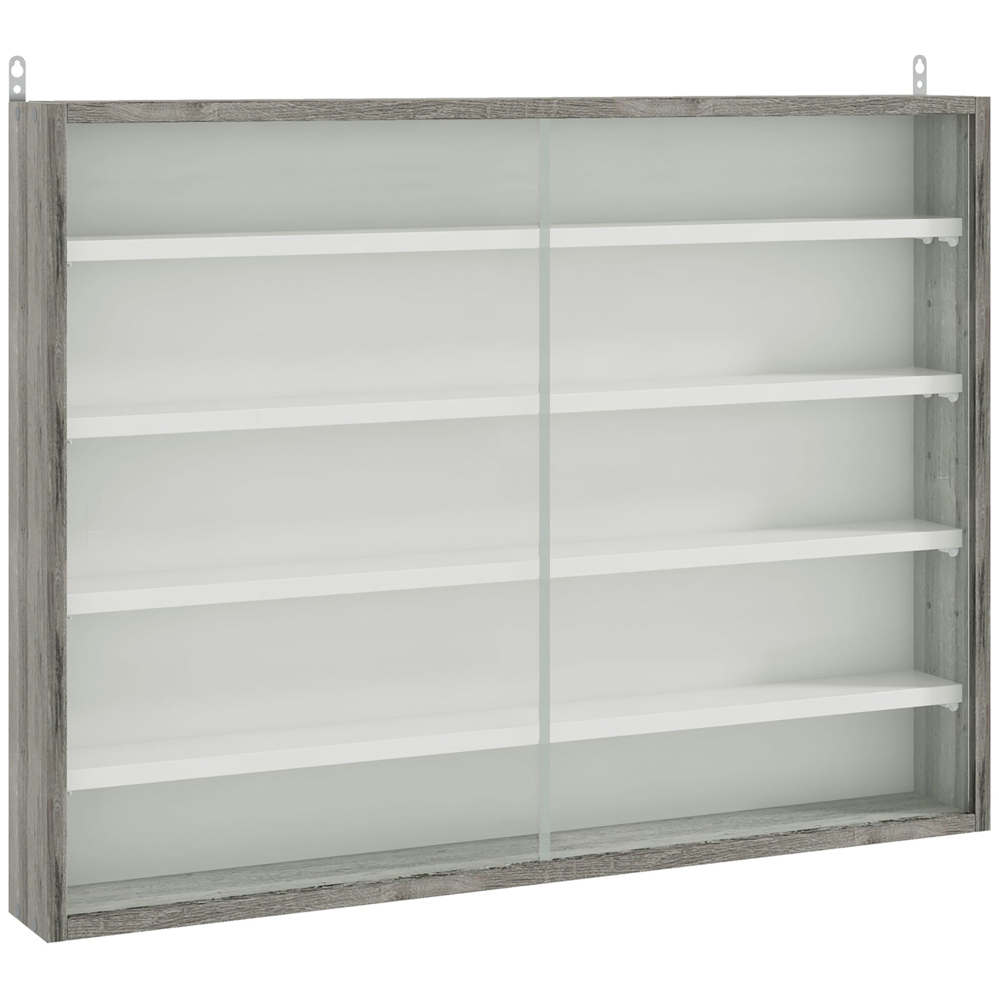 Photo of HOMCOM 5-Tier Wall Display Shelf Unit Cabinet w/ 4 Adjustable Shelves Glass Doors Home Office Ornaments 60x80cm Grey Wood Grain in Grain colour on a white background
