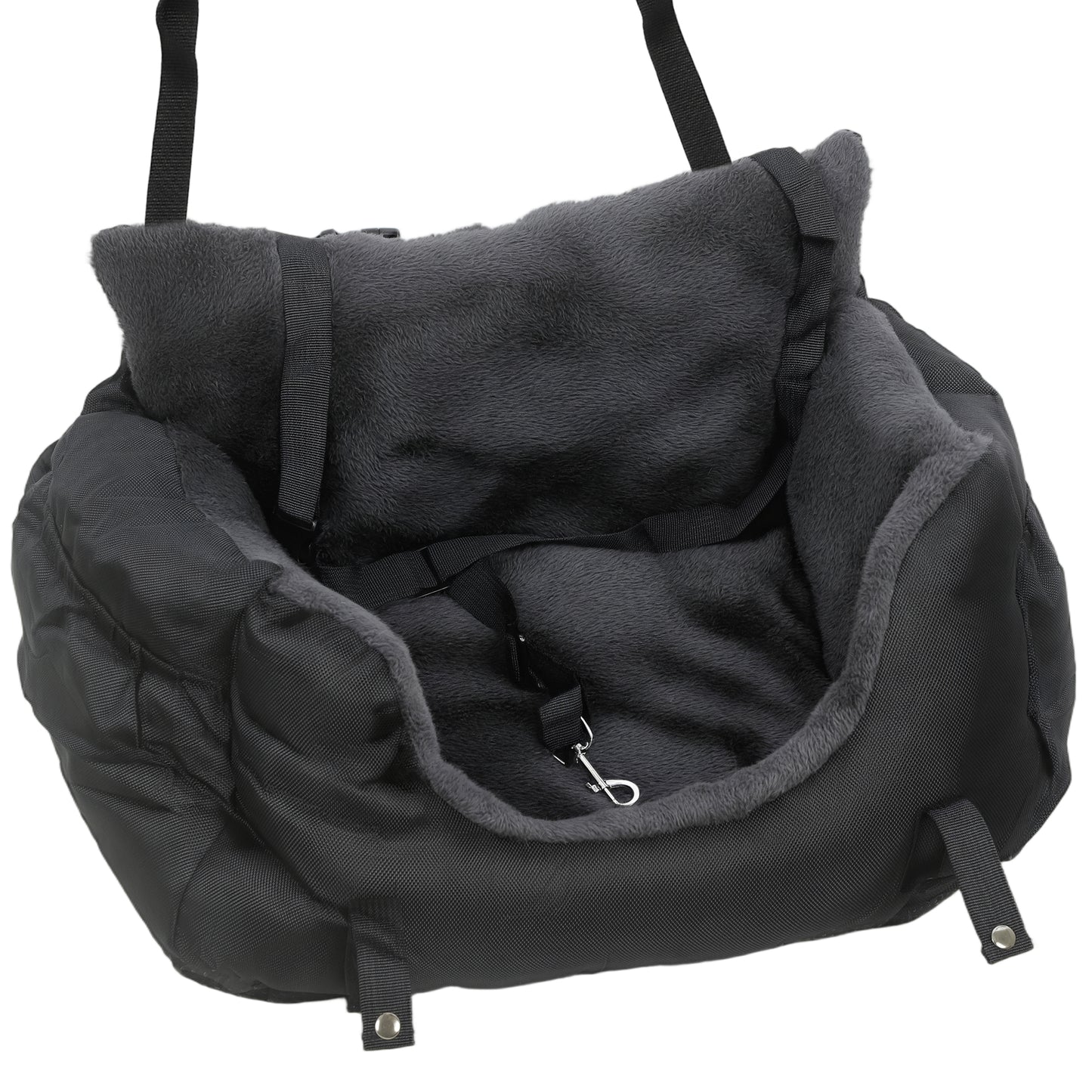 Photo of PawHut Dog Car Seat for Small Dogs with Fixed Buckle, Safety Leash, Washable Cover, 58 x 45 x 28 cm, Black in Black colour on a white background