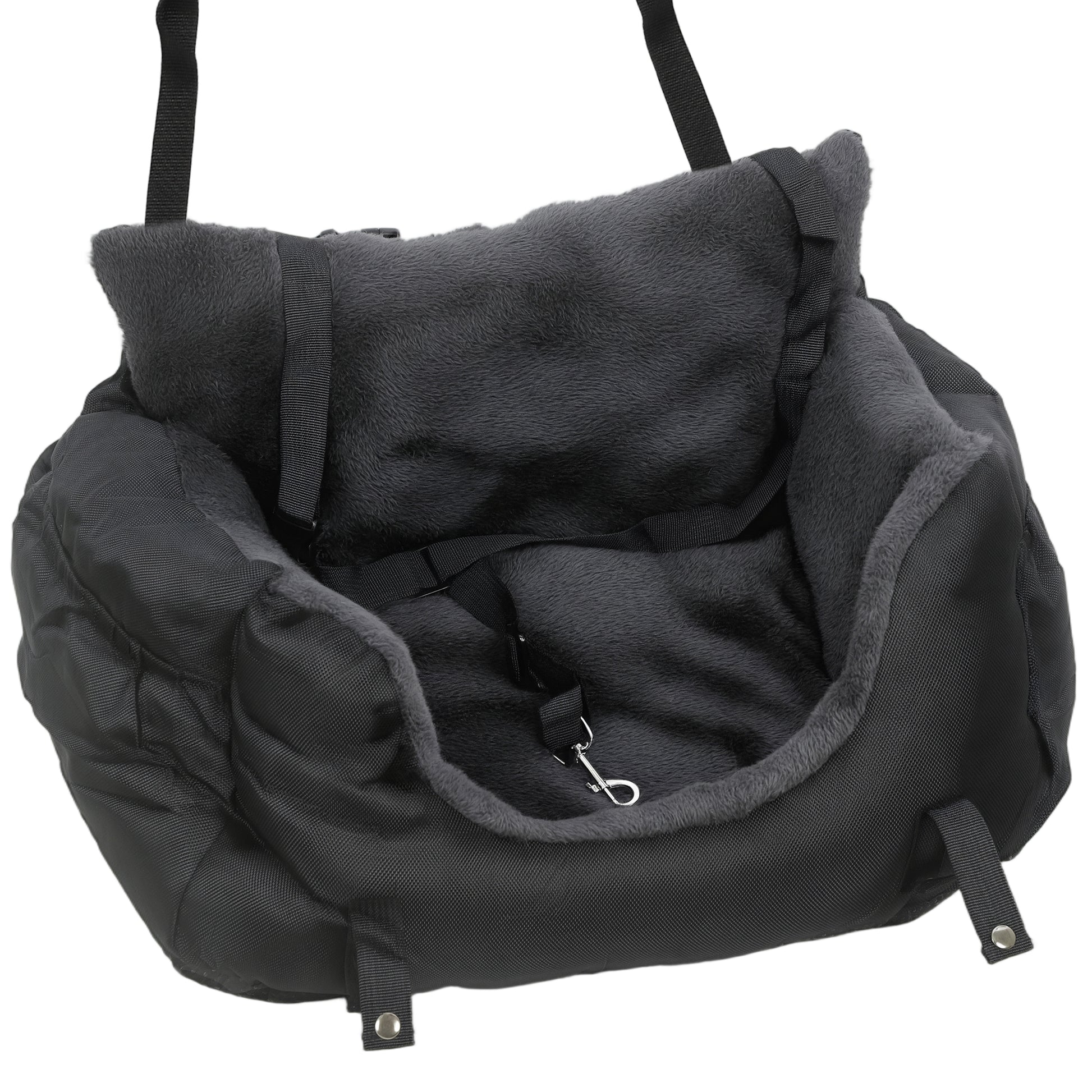 Photo of PawHut Dog Car Seat for Small Dogs with Fixed Buckle, Safety Leash, Washable Cover, 58 x 45 x 28 cm, Black in Black colour on a white background