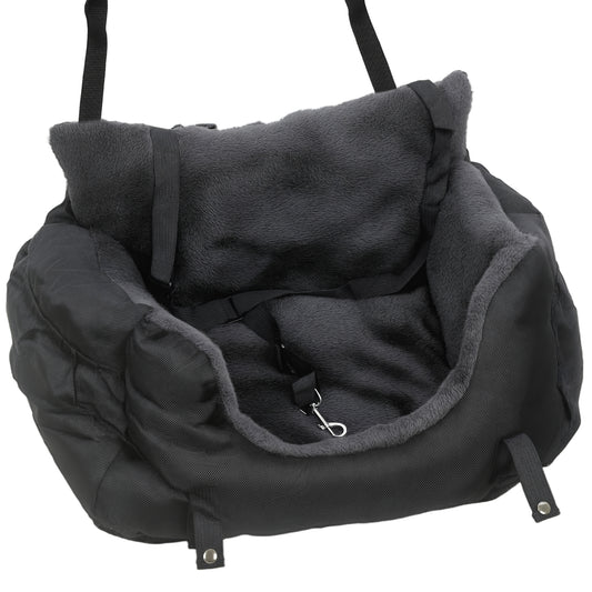 Photo of PawHut Dog Car Seat for Small Dogs with Fixed Buckle, Safety Leash, Washable Cover, 58 x 45 x 28 cm, Black in Black colour on a white background