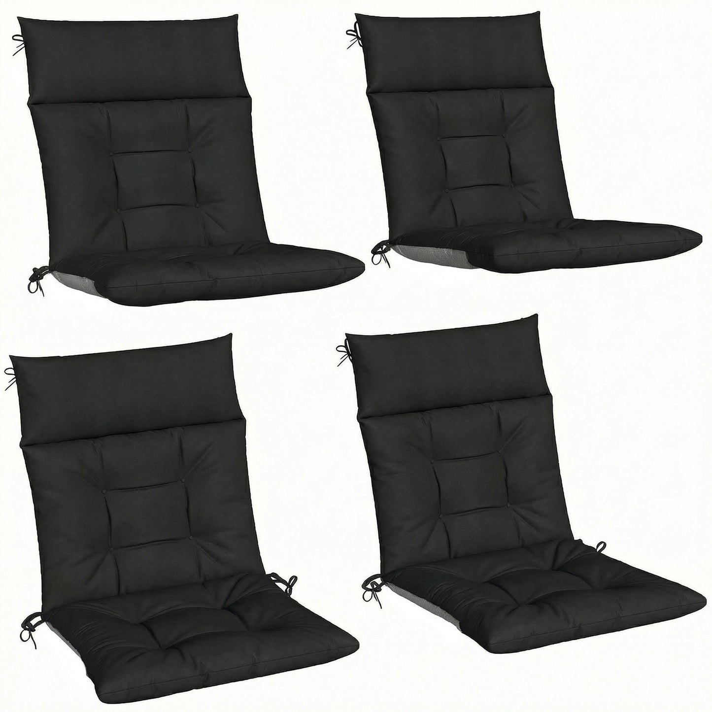 Photo of Outsunny Patio Chair Cushions Set of 4, Waterproof Non-Slip Lounge Chair Cushions, 112x53cm, Black in Black colour on a white background