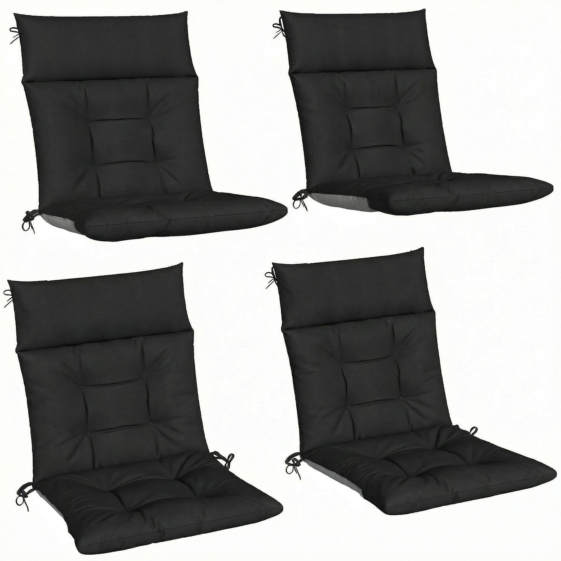Photo of Outsunny Patio Chair Cushions Set of 4, Waterproof Non-Slip Lounge Chair Cushions, 112x53cm, Black in Black colour on a white background