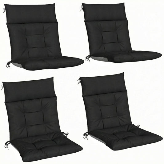 Photo of Outsunny Patio Chair Cushions Set of 4, Waterproof Non-Slip Lounge Chair Cushions, 112x53cm, Black in Black colour on a white background