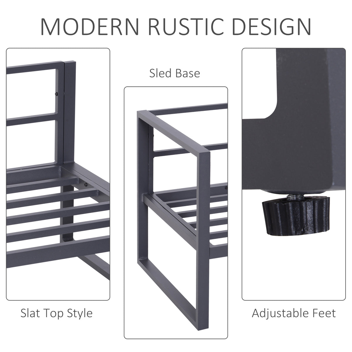 Outsunny sectional sofa frame details showing slatted support, sled base and adjustable feet