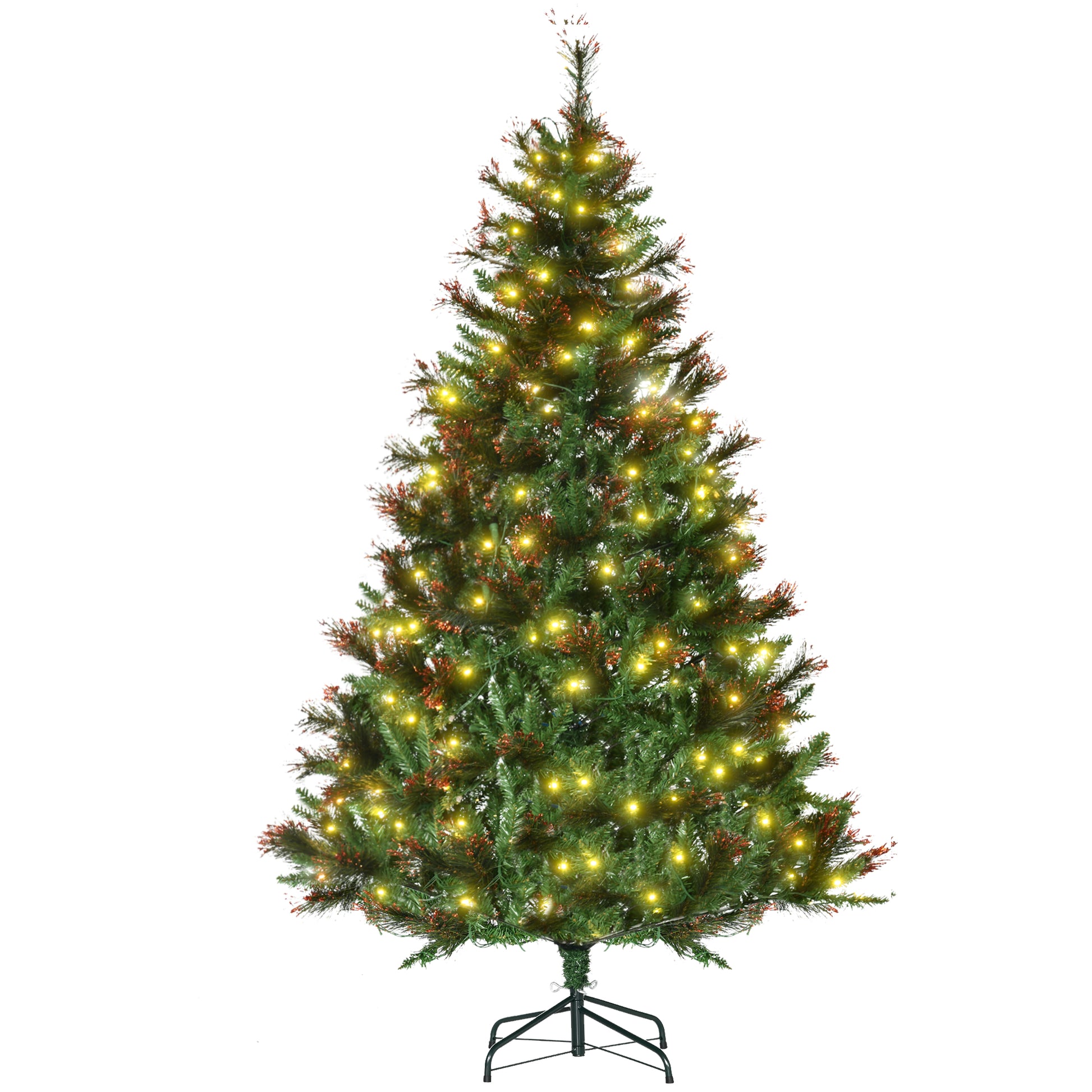 Photo of HOMCOM 1.8m 6ft Pre-Lit Christmas Tree Artificial Spruce Xmas Tree Warm White LED Holiday Décor with Metal Stand in Stand colour on a white background