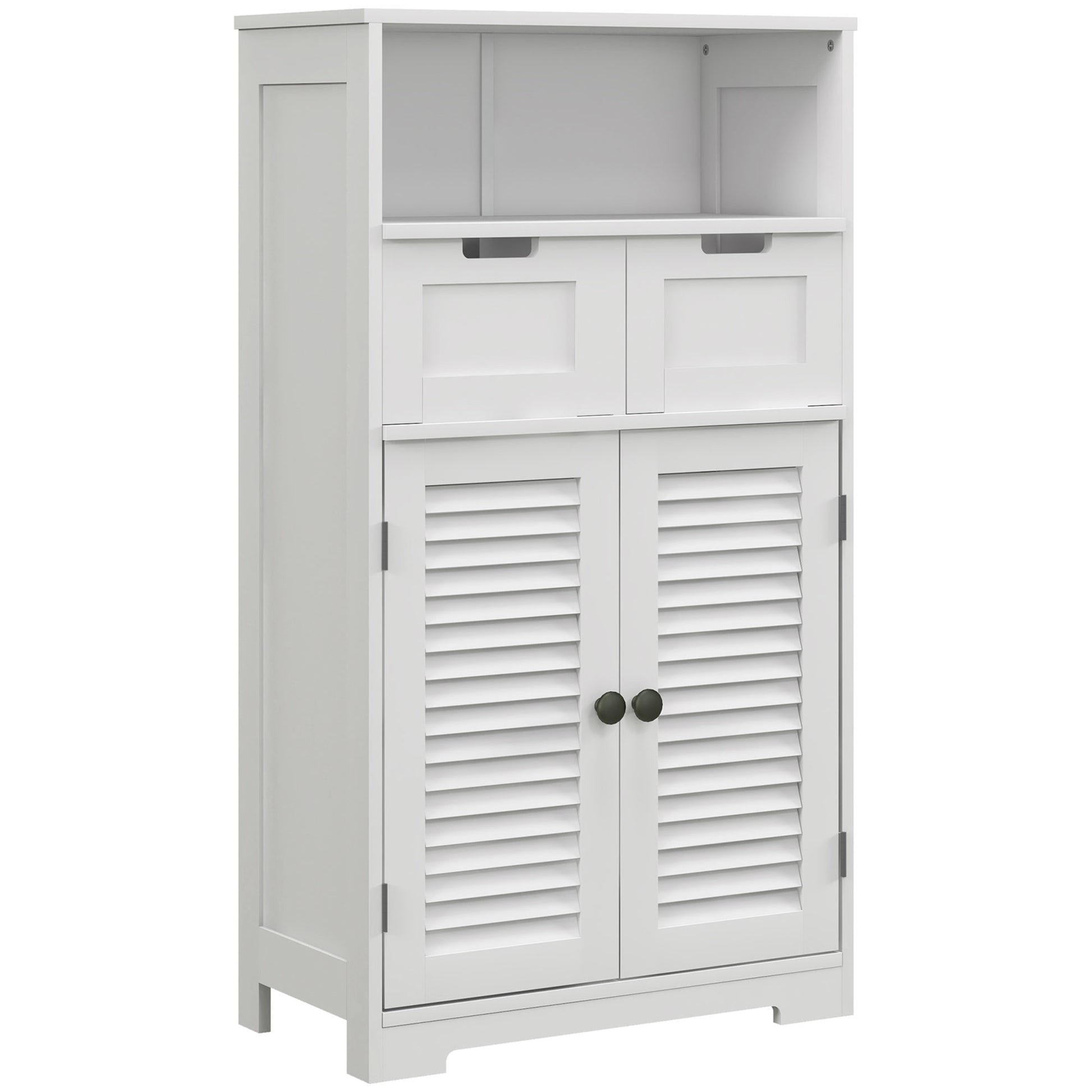 Photo of kleankin Three-Part Bathroom Storage Unit, with Shelf, Drawers & Cupboard - White in White colour on a white background