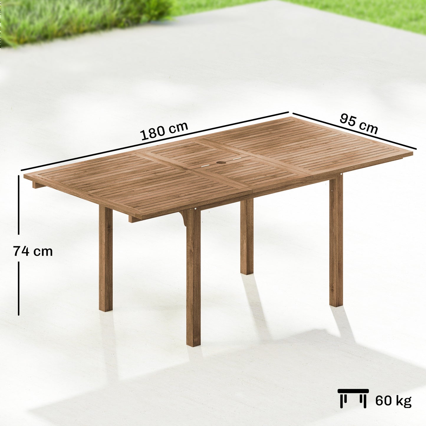 Outsunny Extending Garden Table, Outdoor Dining Table for 6-8 with Acacia Wood Slatted Tabletop for Balcony Porch