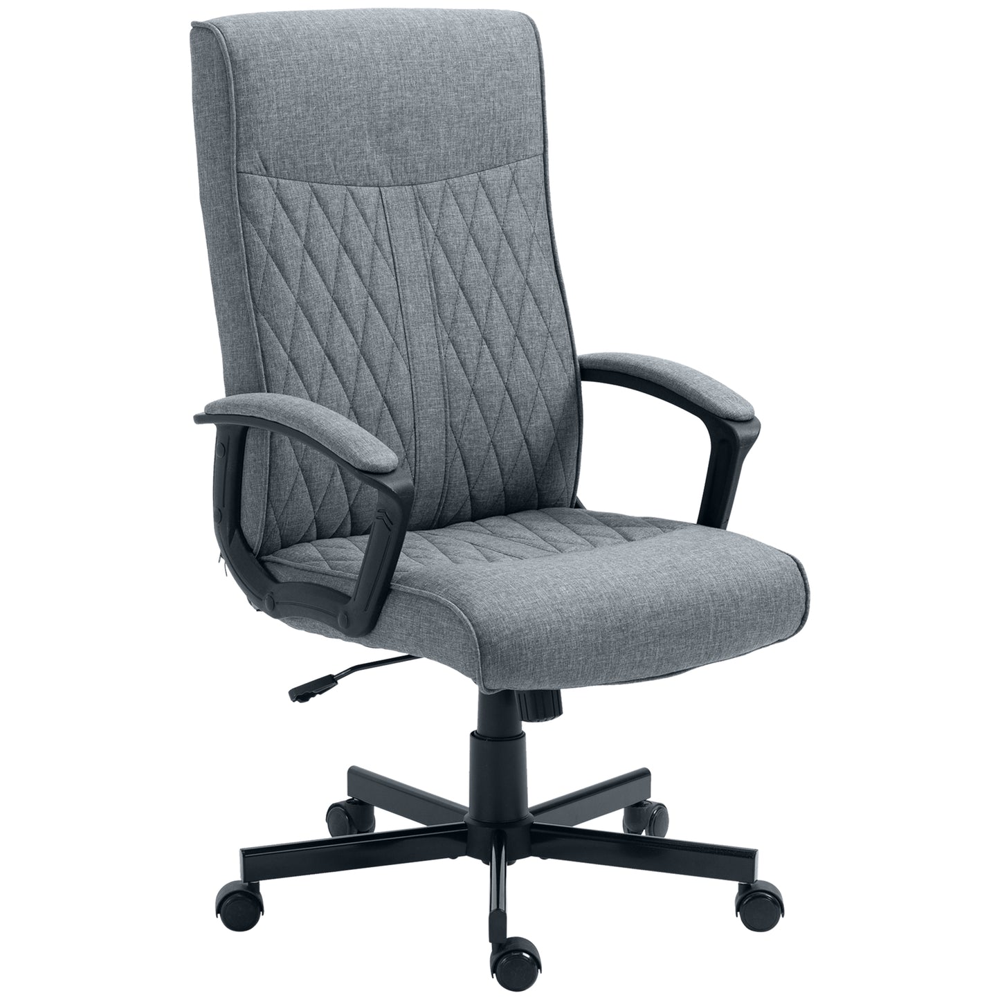Photo of Vinsetto High Back Home Office Chair, Linen Fabric Computer Chair, Swivel Desk Chair with Adjustable Height for Living Room, Bedroom, Study, Dark Grey in Grey colour on a white background