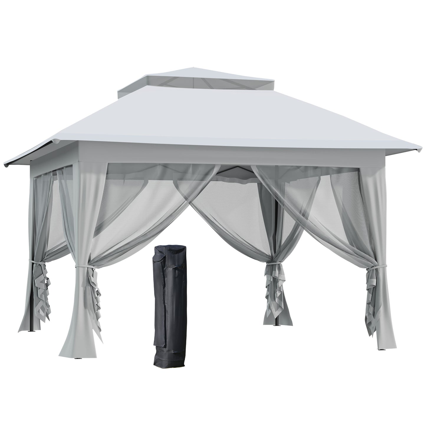 Photo of Outsunny 3.6 x 3.6 m Pop up Gazebo with Netting, Height Adjustable Party Tent Instant Canopy Sun Shade Shelter, Grey in Grey colour on a white background
