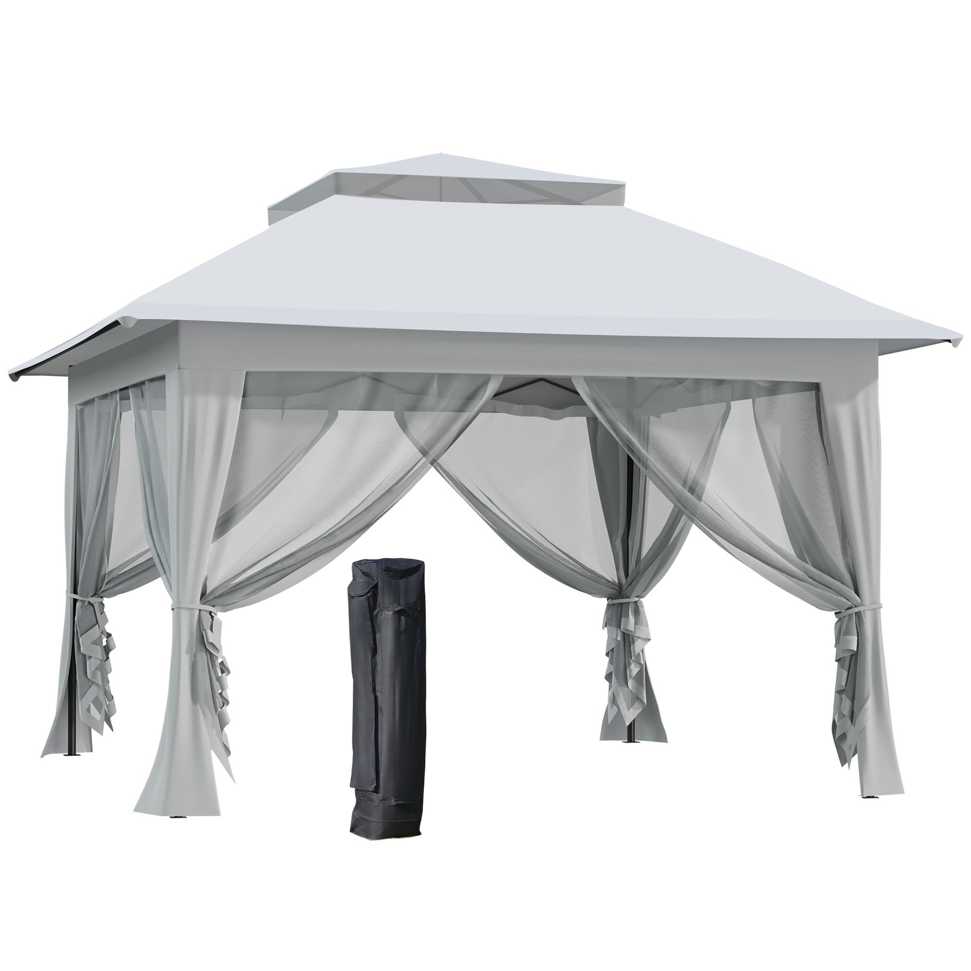 Photo of Outsunny 3.6 x 3.6 m Pop up Gazebo with Netting, Height Adjustable Party Tent Instant Canopy Sun Shade Shelter, Grey in Grey colour on a white background