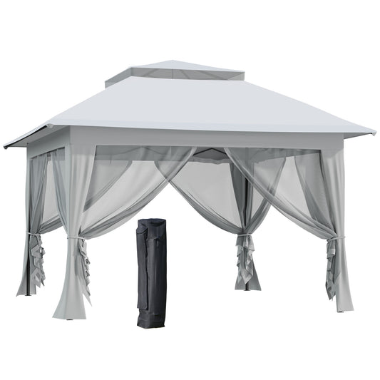 Photo of Outsunny 3.6 x 3.6 m Pop up Gazebo with Netting, Height Adjustable Party Tent Instant Canopy Sun Shade Shelter, Grey in Grey colour on a white background