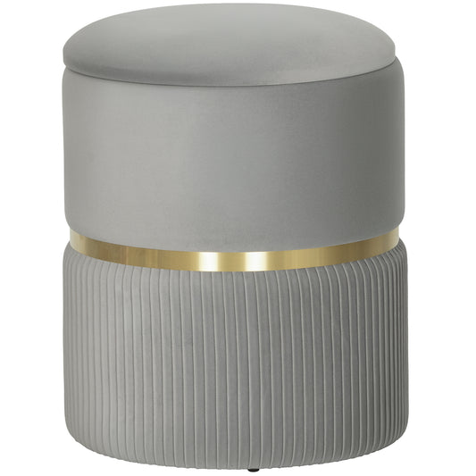 Photo of HOMCOM Velvet-Feel Storage Ottoman - Light Grey in Grey colour on a white background