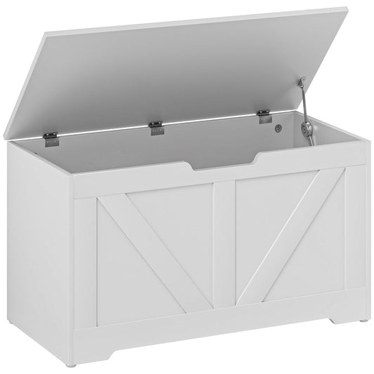 Photo of HOMCOM 100L Home Storage Box, with Safety Hinge - White Wood-Effect in Wood-Effect colour on a white background
