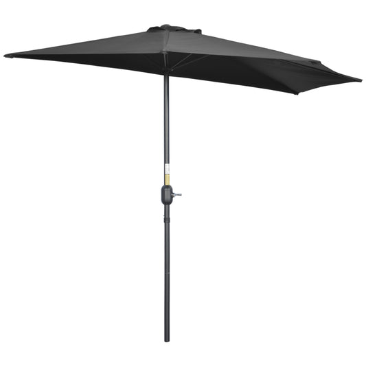 Photo of Outsunny 2.7m Garden Half Parasol, Outdoor Balcony Umbrella with 5 Steel Ribs, Patio Sun Shade, Black in Black colour on a white background