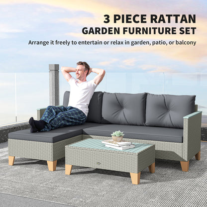 Outsunny L-shaped rattan garden sofa set with dark cushions and coffee table