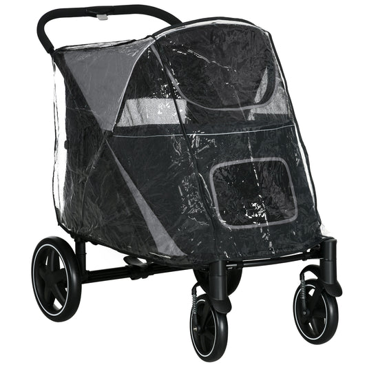 Photo of PawHut 4 Wheel Pet Stroller with Rain Cover for Medium and Large Dogs - Black in Black colour on a white background