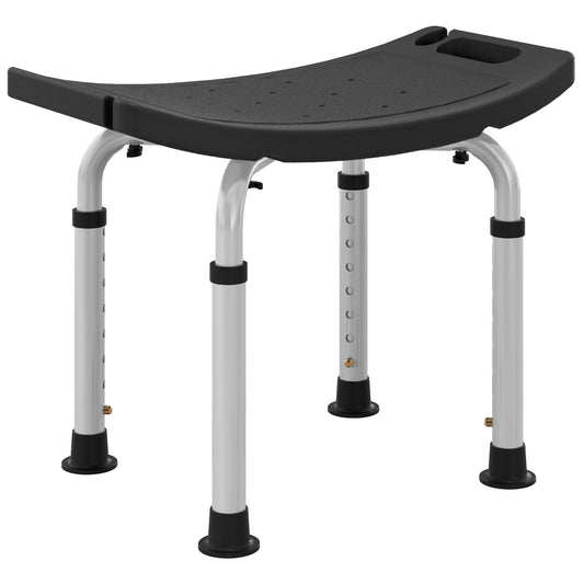 Photo of HOMCOM Height Adjustable Bath Stool, Aluminium Shower Stool with Non-Slip Pads for Elderly, Disabled, Seniors, Pregnant, Black in Black colour on a white background