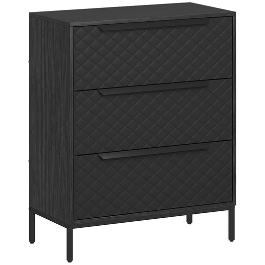 Photo of HOMCOM Chest of Drawers, Dresser with 3 Fabric Drawers and Aluminium Handles - Black in Black colour on a white background