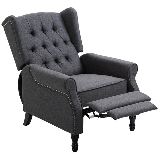 Photo of HOMCOM Recliner Armchair, Vintage Reclining Chair with Nail Head Trim, Wingback Chair with Button Tufted Back and Footrest, for Living Room, Dark Grey in Grey colour on a white background