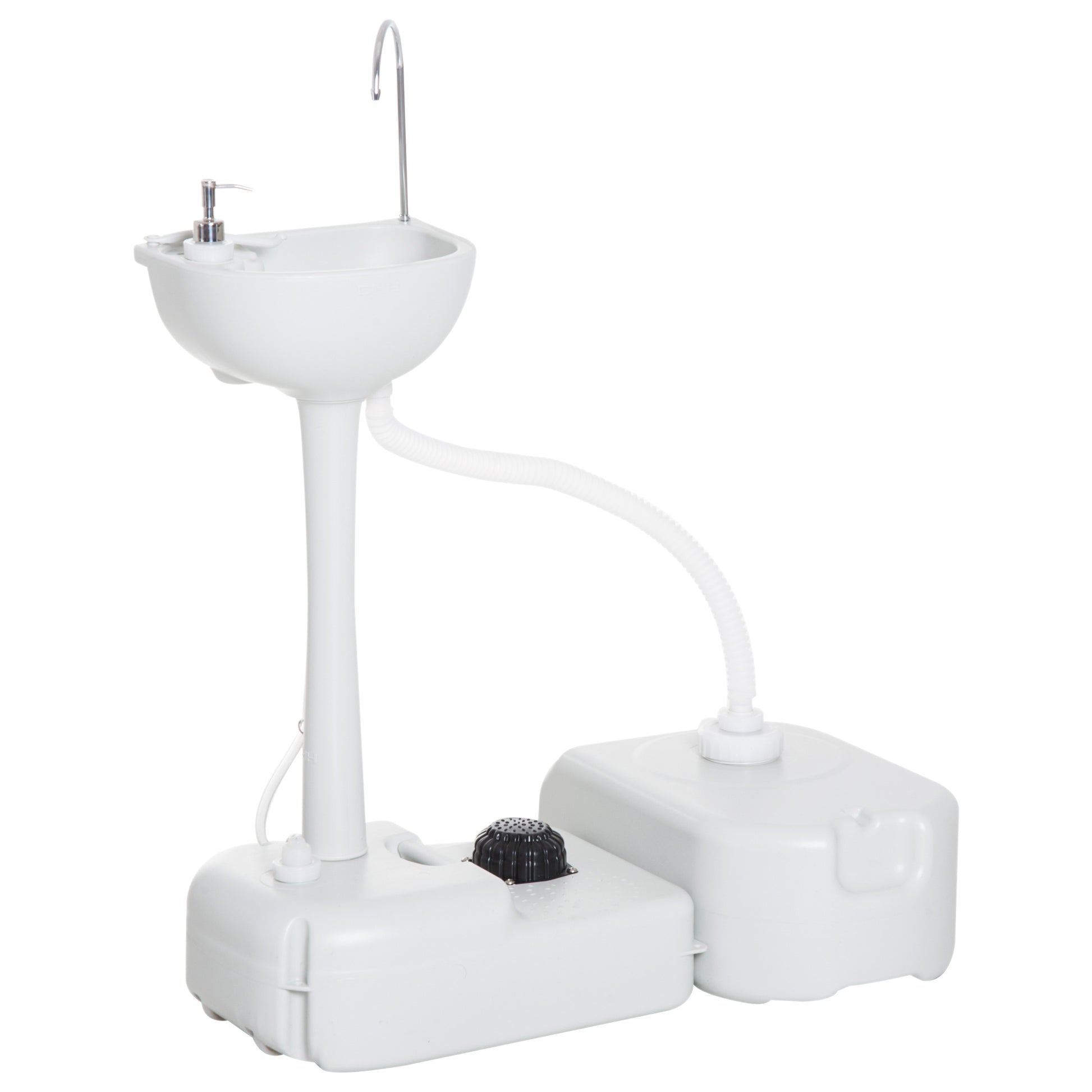Photo of Outsunny Portable Camping Sink with Running Water and Wastewater Tank, Hand Wash Basin with Rolling Wheels, Foot Pump, Soap Dispenser for Outdoor Events, Gatherings, Picnic in Picnic colour on a white background