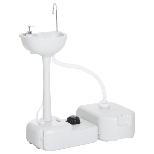 Photo of Outsunny Portable Camping Sink with Running Water and Wastewater Tank, Hand Wash Basin with Rolling Wheels, Foot Pump, Soap Dispenser for Outdoor Events, Gatherings, Picnic in Picnic colour on a white background