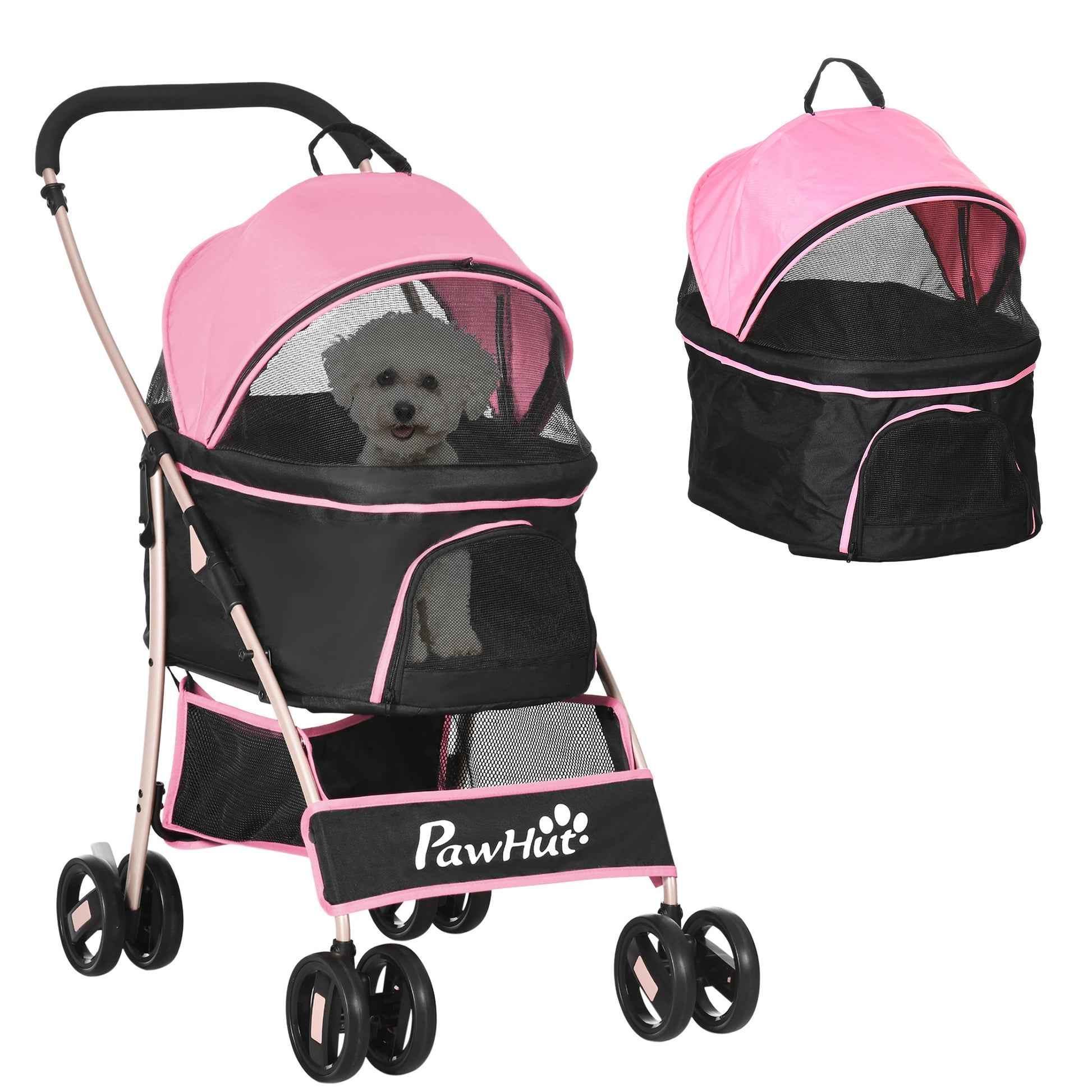 Photo of PawHut 3 In 1 Detachable Pet Stroller, for Extra Small and Small Dogs - Pink in Pink colour on a white background