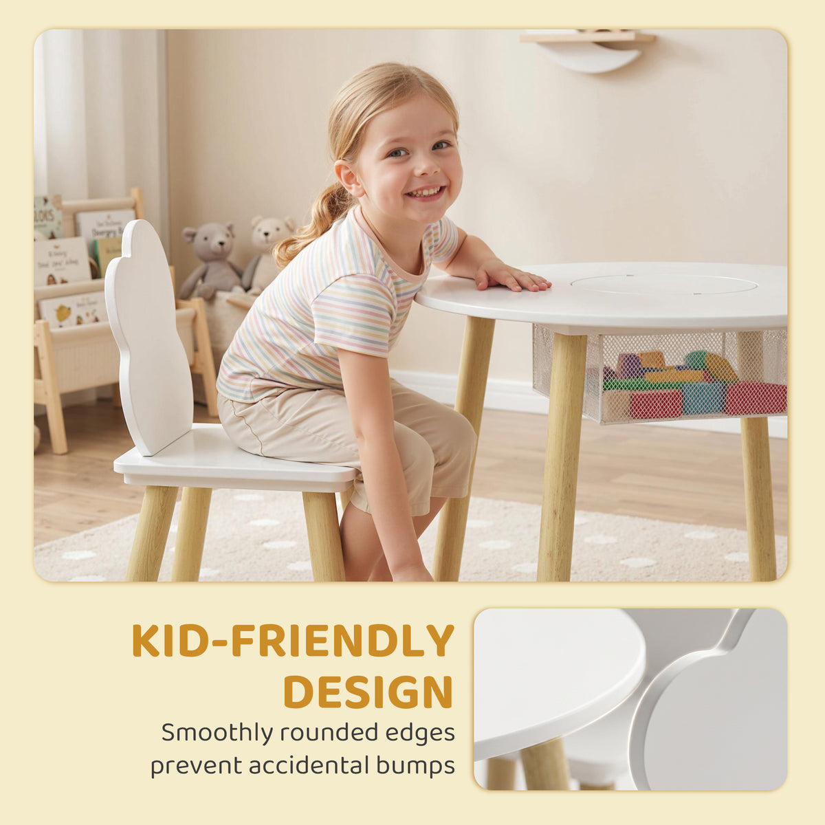 AIYAPLAY Kids Table and Chairs Set with Storage Bag Toddler Table and Chairs Set 3 Piece for Playroom White