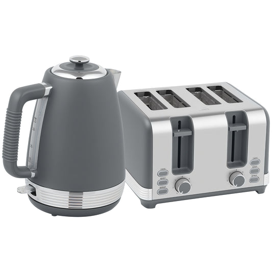 Photo of HOMCOM Stainless Steel Panel Kettle and Toaster Set - Grey in Grey colour on a white background