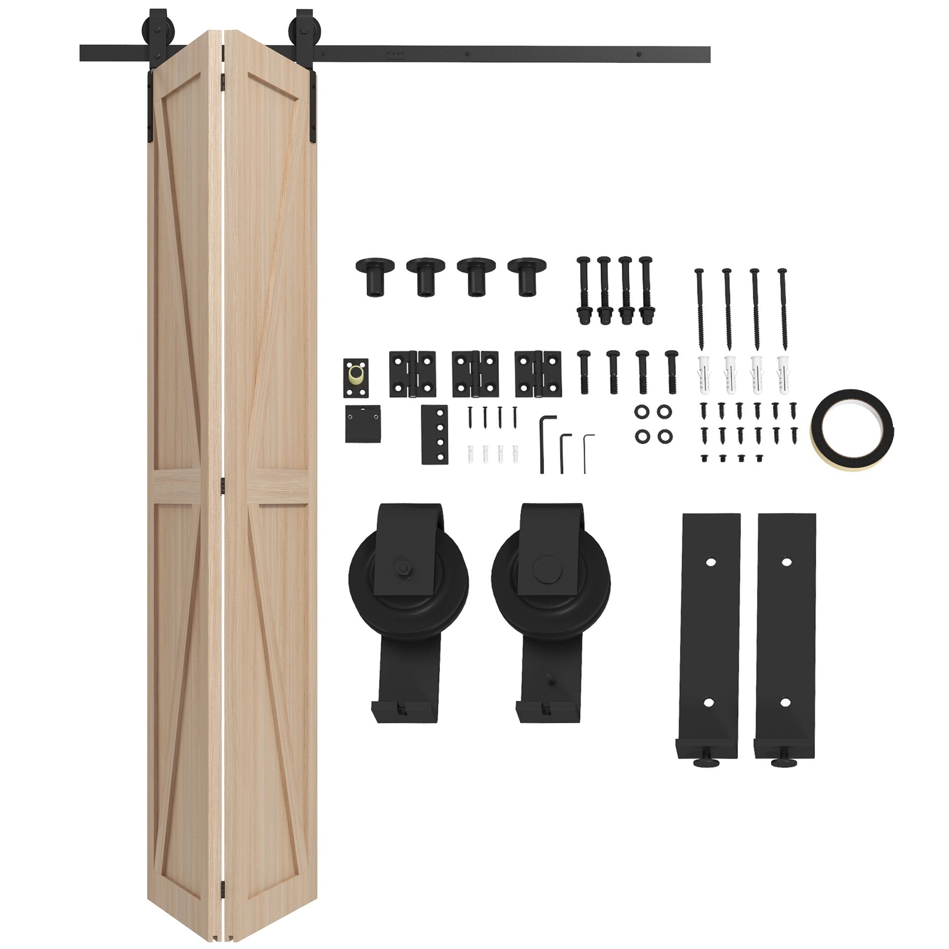 Photo of HOMCOM 5ft Bi-Folding Sliding Barn Door Hardware Kit - Black in Black colour on a white background