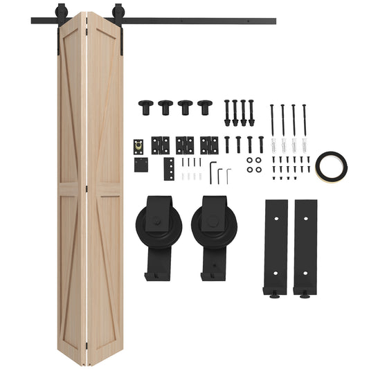 Photo of HOMCOM 5ft Bi-Folding Sliding Barn Door Hardware Kit - Black in Black colour on a white background