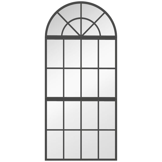 Photo of HOMCOM Large Arched Wall Mirror with Metal Grid, 3-Piece Split Window Mirrors, 120 x 54 cm, Black in Black colour on a white background